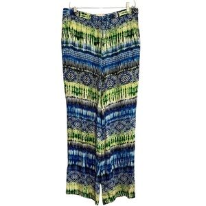 CHAUS Women's Palazzo Pants Blue Multi Pockets Wide Leg Elastic Waist Medium